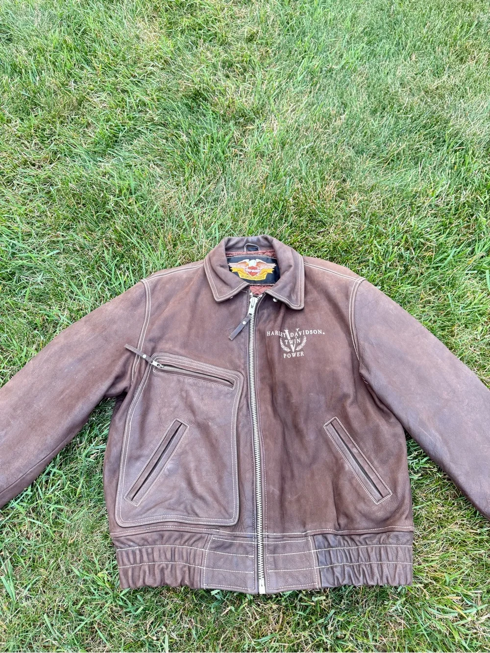 Harley-Davidson Distressed Brown Leather Bomber Jacket